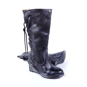 Bed Stu Empress Black Metallic Leather Wedge Boots